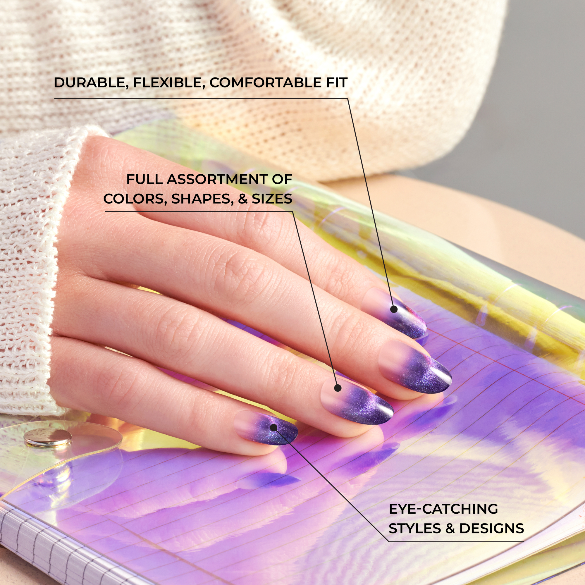 KISS Voguish Fantasy Press On Glue Nails - Hot Interest