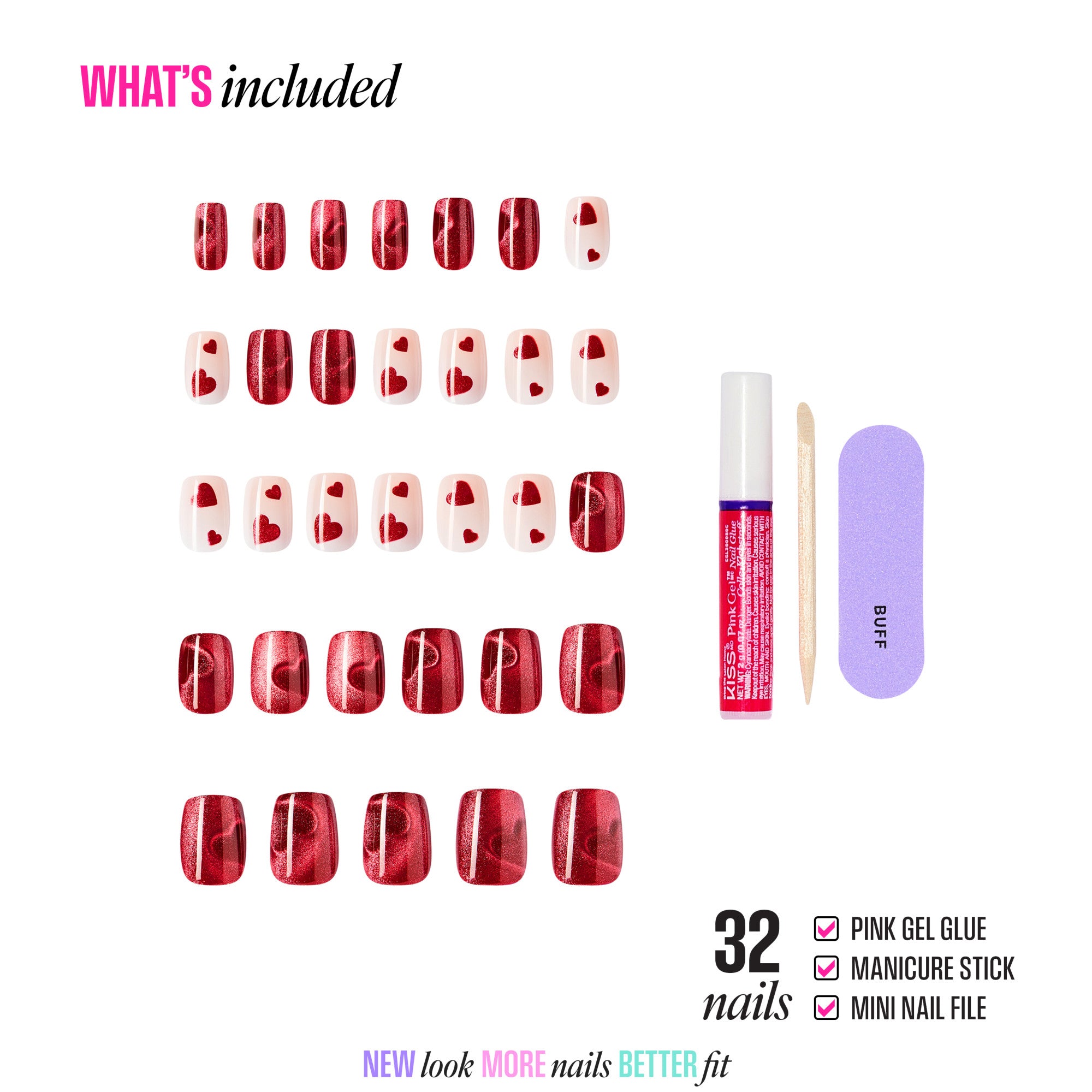 KISS LOVE Design Press On Glue Nails - Hues of Love