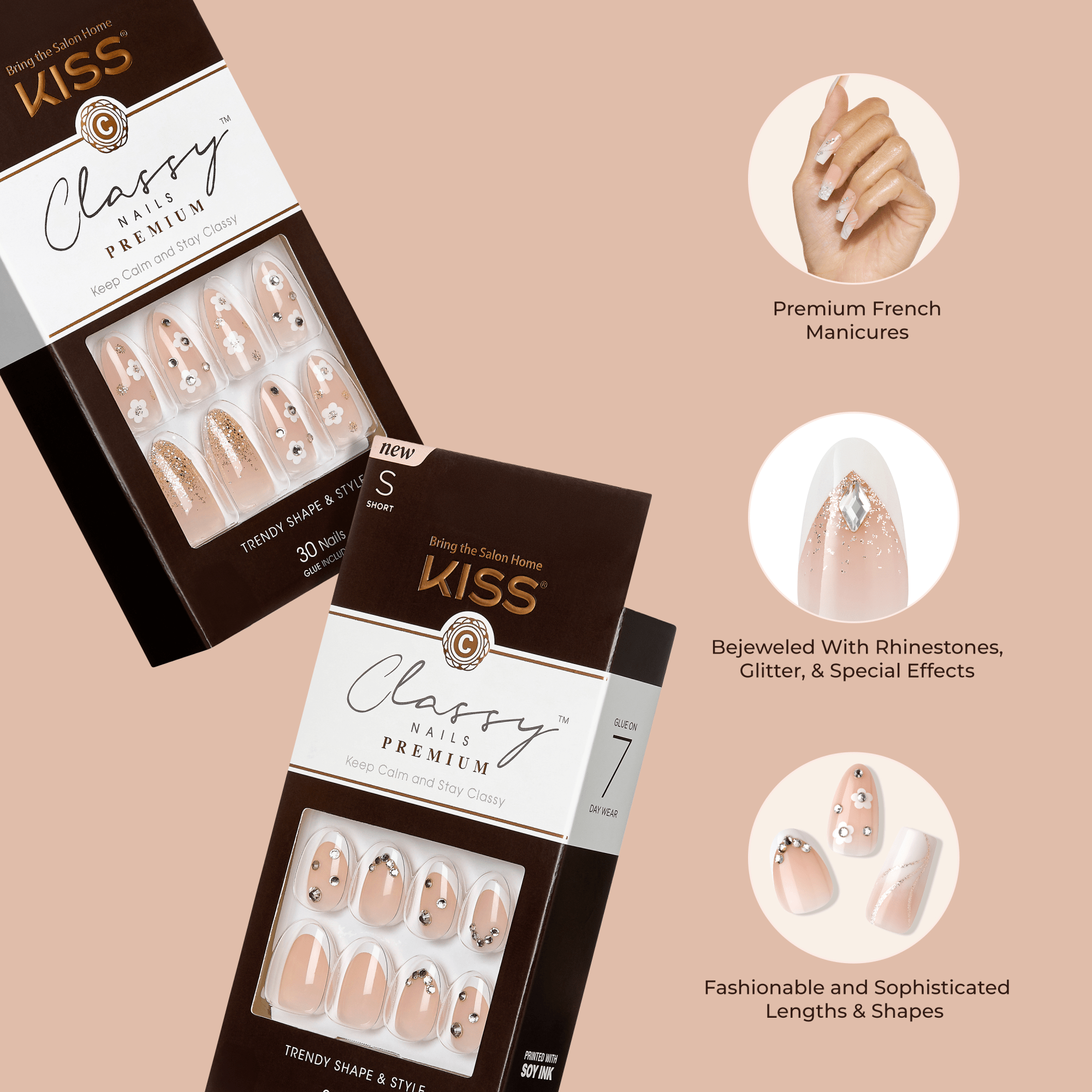 KISS Classy Premium Press On Glue Nails - Prevailing