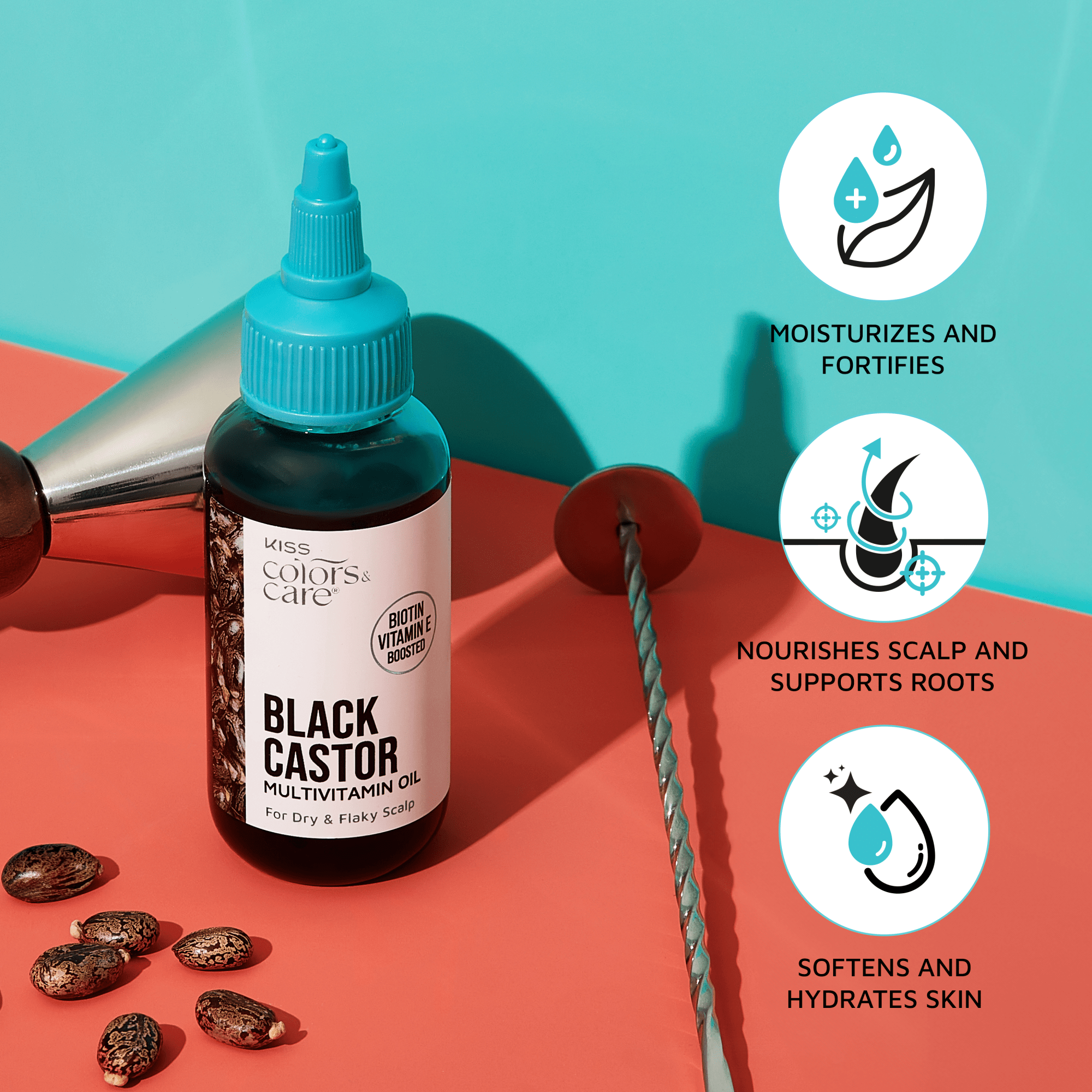 KISS Colors & Care Multivitamin Oil & Gua Sha - Black Castor