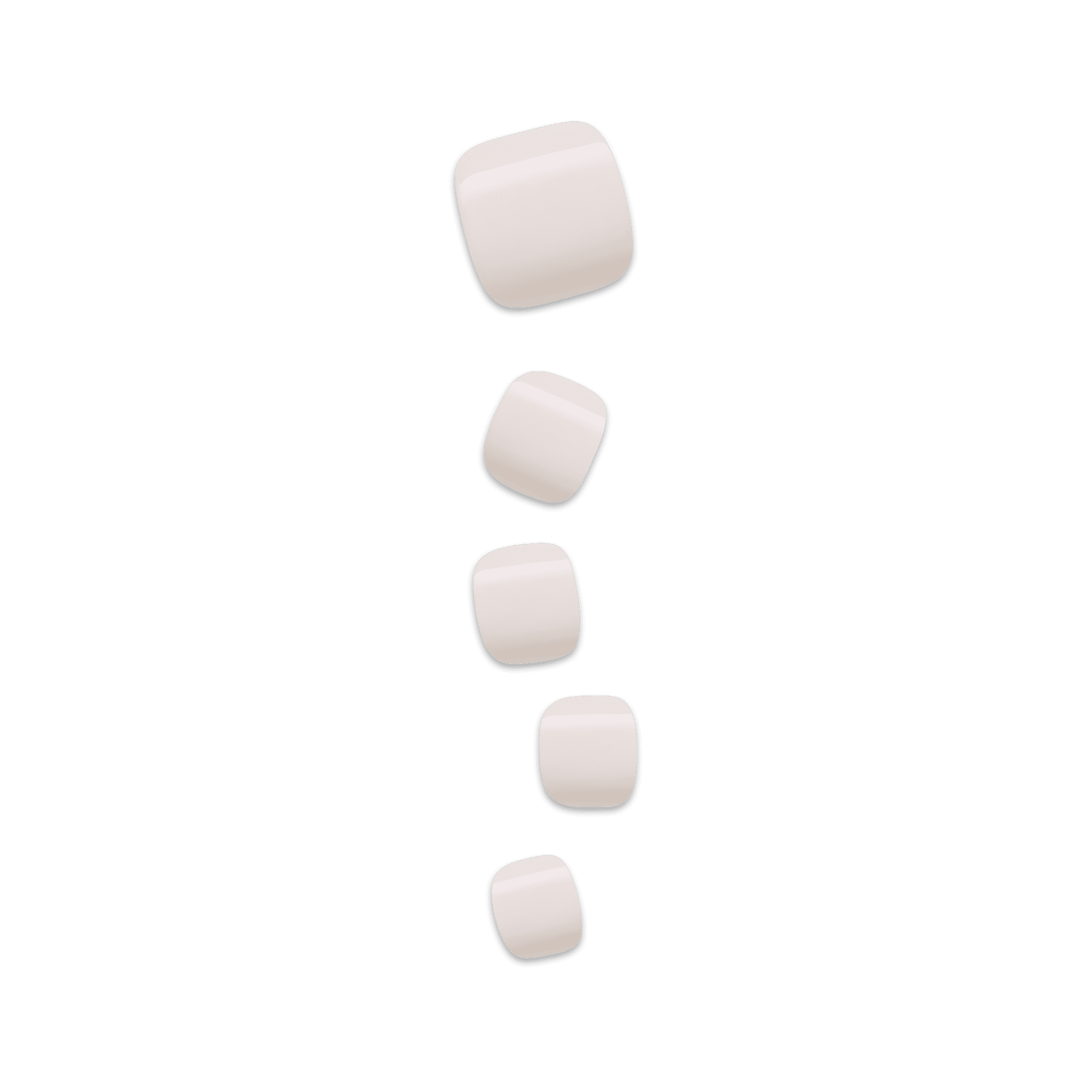 Five white toenails on a transparent background