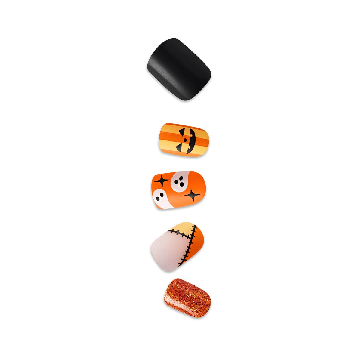 Impress Design Halloween No Glue Fake Press On Nails - Dead Glam | Design, Orange & Black, Short, Squoval, Glow In The Dark, Manicure