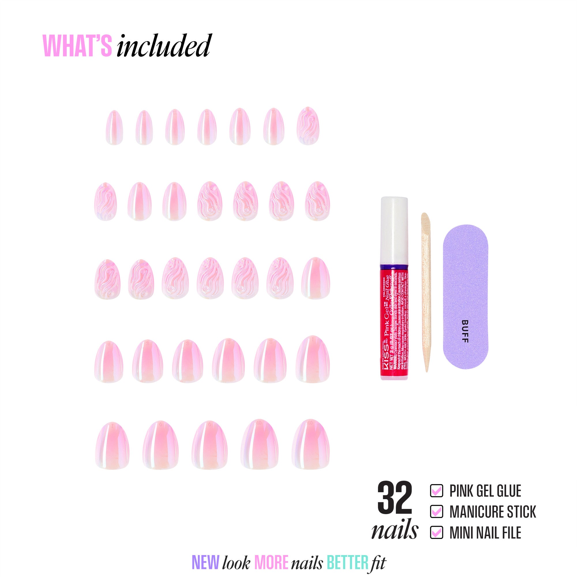 Kiss Glam Jeweled Press On Fake Glue Nails - Starry Chiffon | 3D & Jeweled Design, Pink, Short, Almond