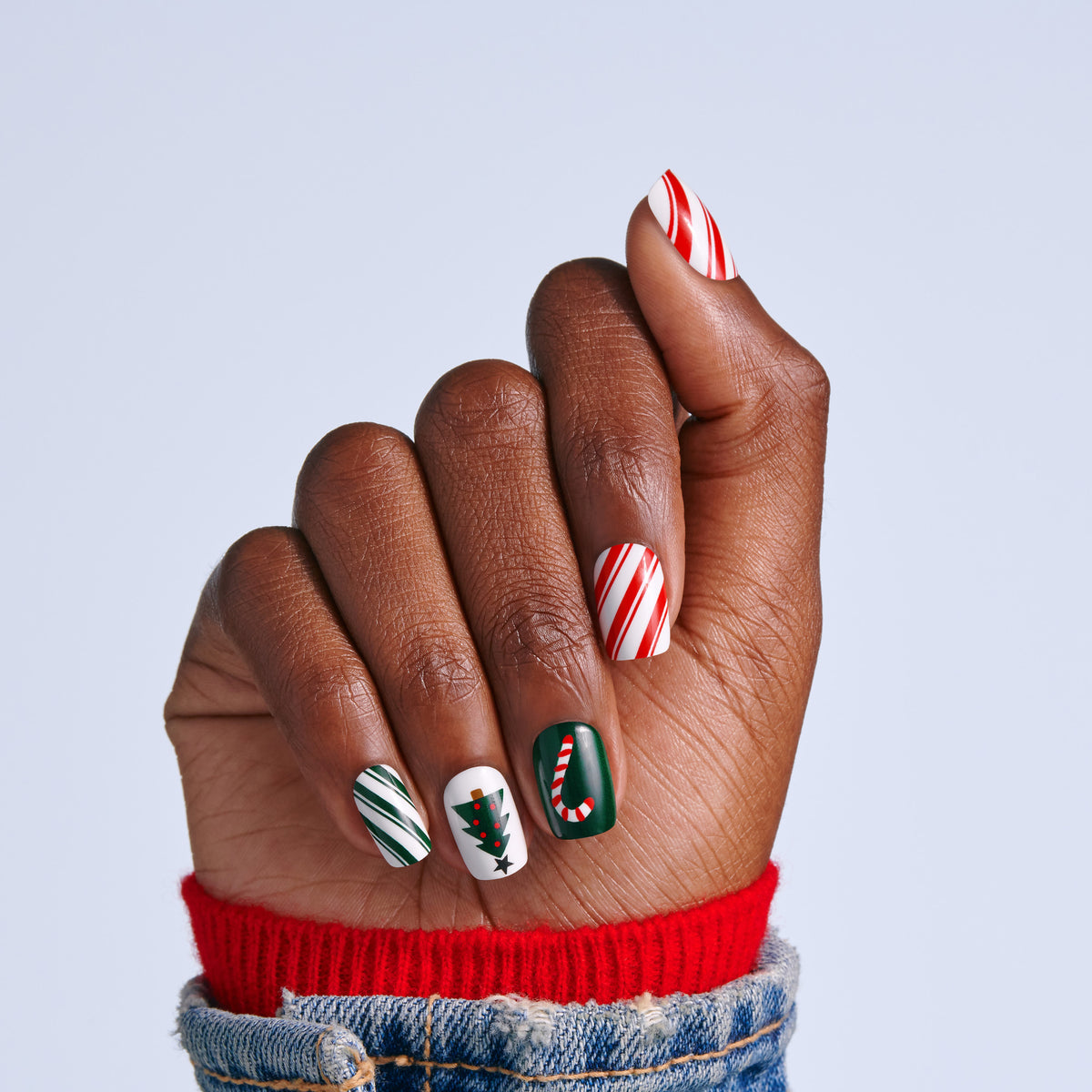 Kiss Merry Holiday Press On Fake Glue Nails - Sugar Knit | Design, Multicolor, Short, Squoval