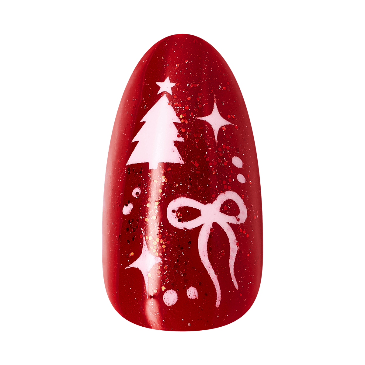 Kiss Merry Holiday Press On Fake Glue Nails - Twinkle All The Way | French Design, Red, Medium, Almond