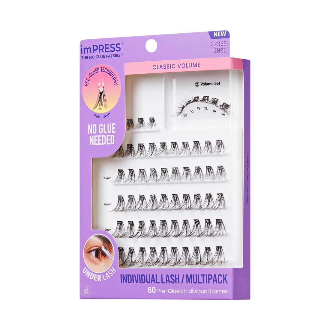 imPRESS Pre-Glued Individual Lashes Multipack, Classic Volume, 60 Lash Clusters