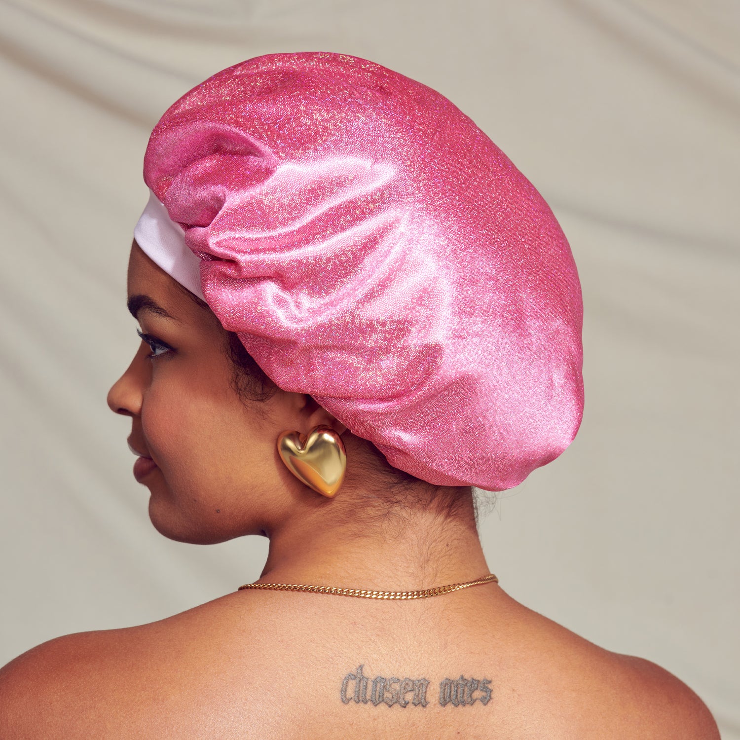 KISS Colors &amp; Care Glamour Glitter Bonnet Cap, XL - Pink Pearl