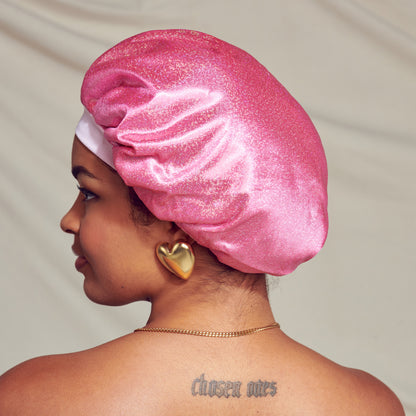 KISS Colors &amp; Care Glamour Glitter Bonnet Cap, XL - Pink Pearl