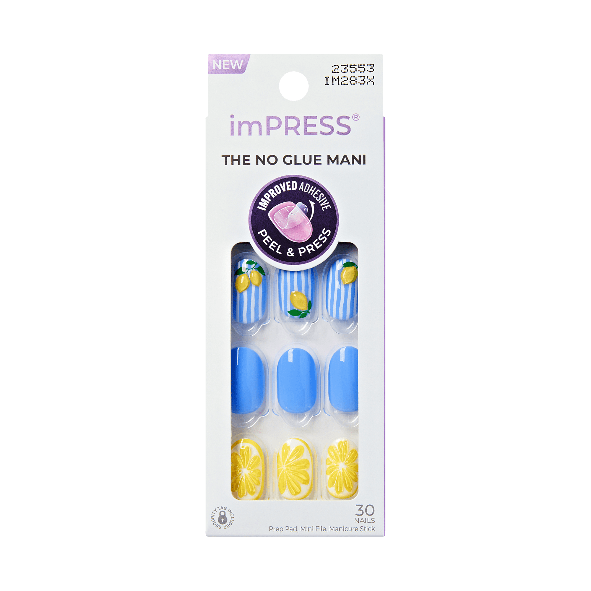 imPRESS no glue mani package with blue and yellow nail designs on a green background