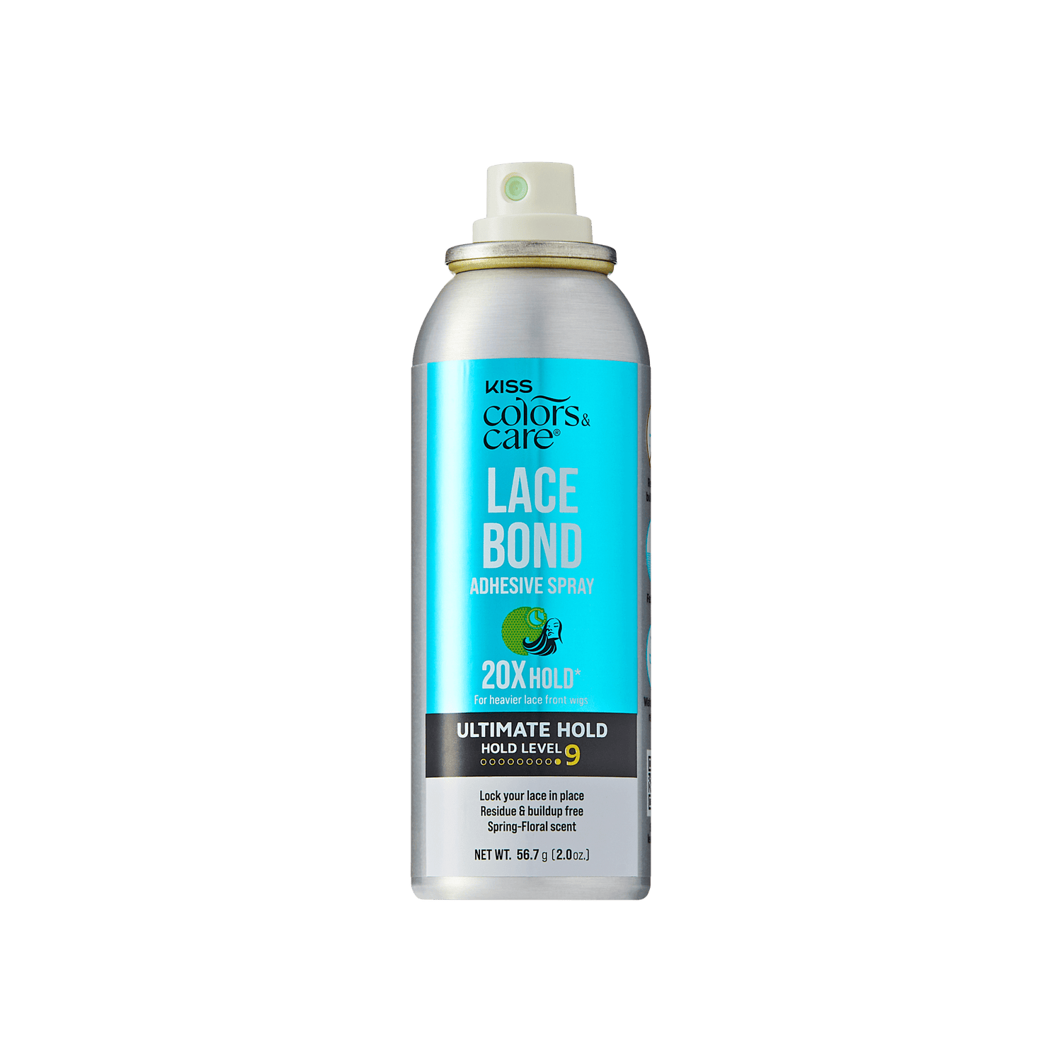 Kiss Colors &amp; Care Lace Bond Adhesive Spray can on a green background