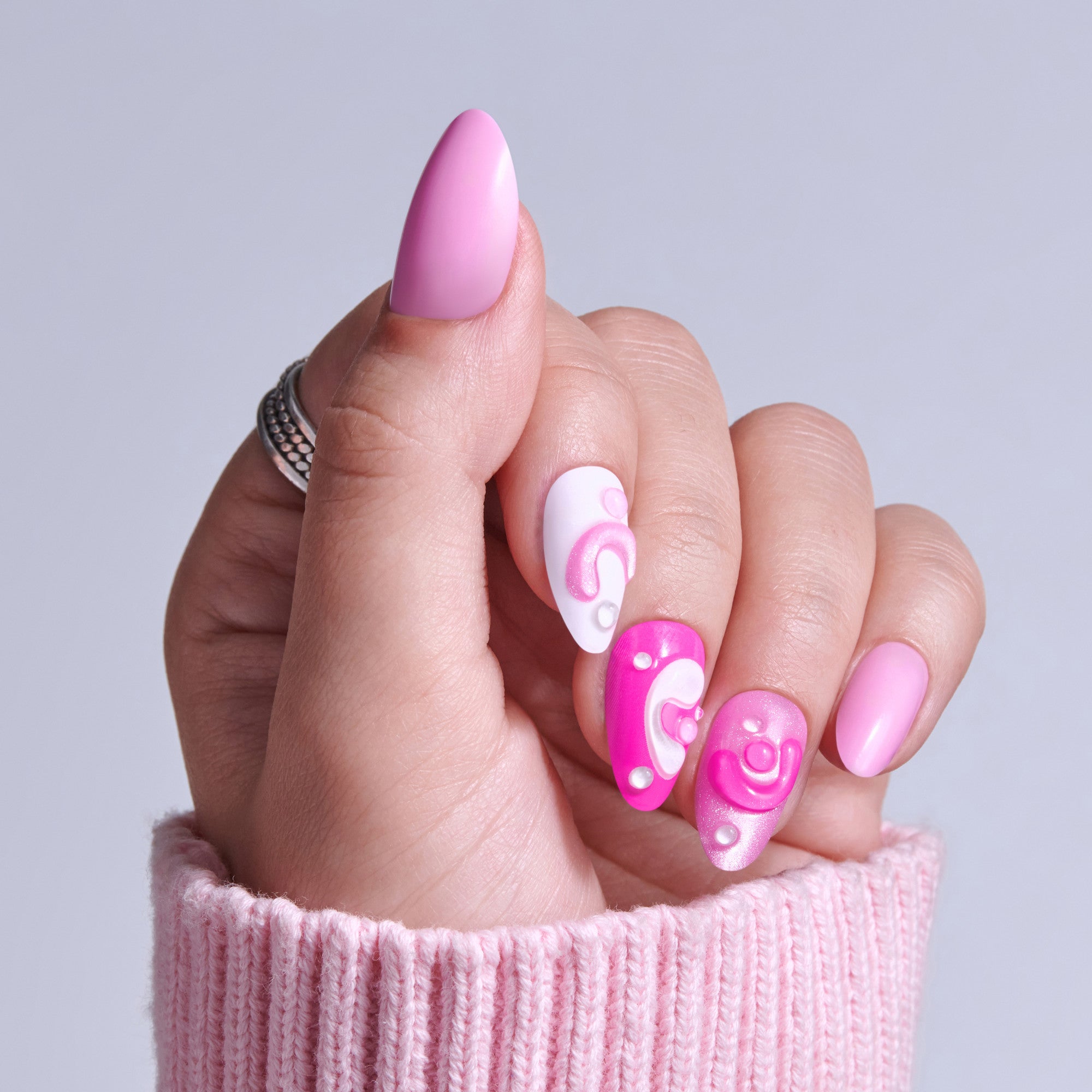 Kiss Nail Drip Press On Fake Glue Nails - Cheerful Meadow | 3D