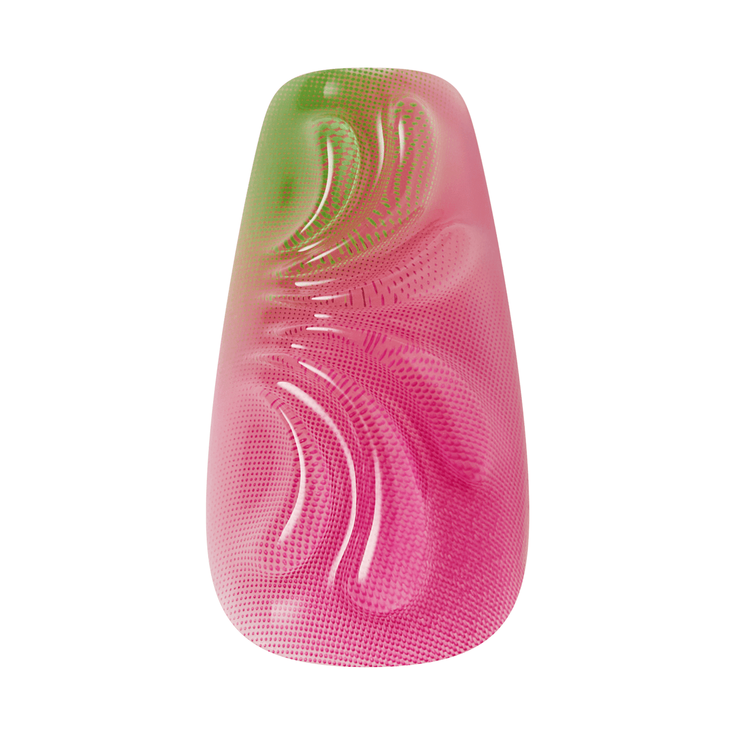 Single oval-shaped press-on nail with pink and green ombre gradient design on a transparent background