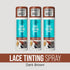 Three KISS Perfect Melt Lace Tinting Spray bottles in Dark Brown, Quick Drying formula.