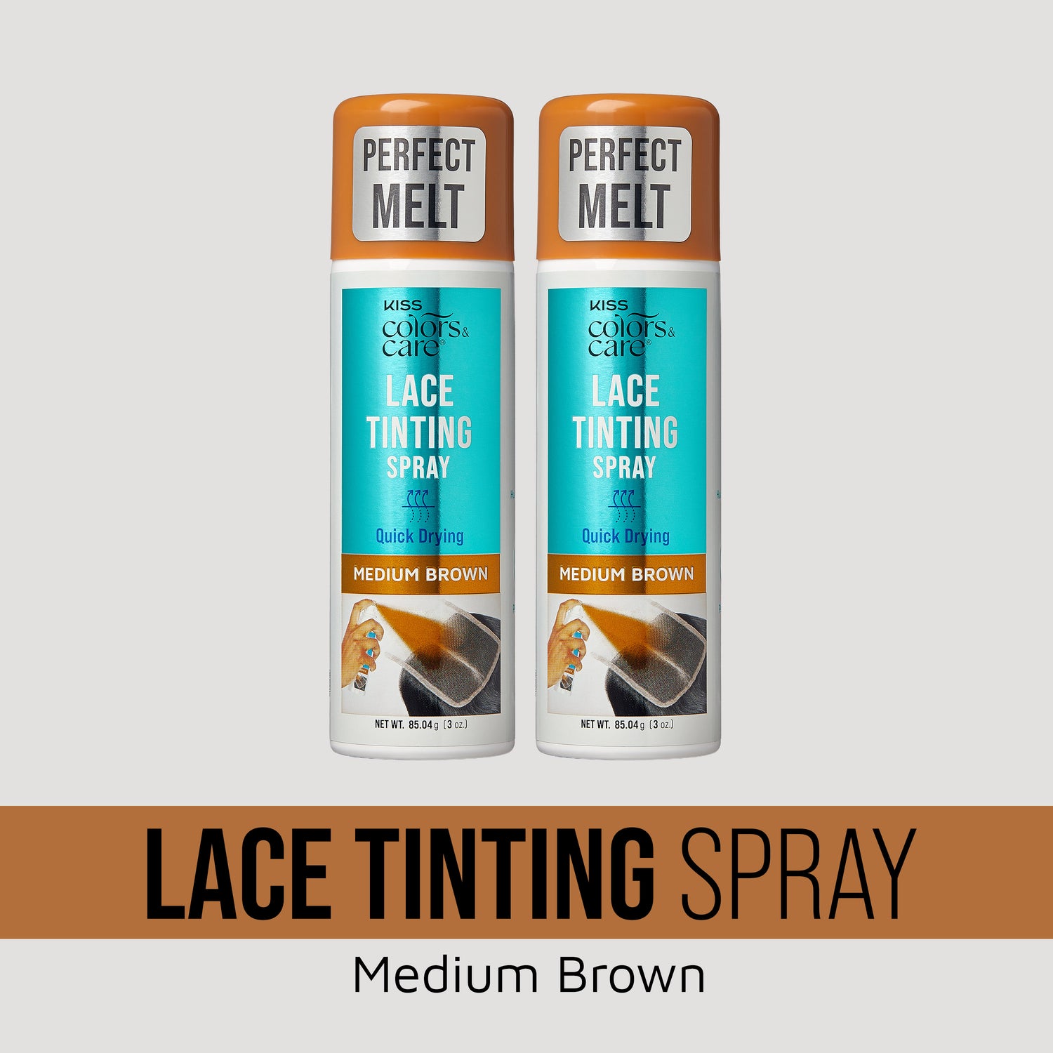 Kiss Colors &amp; Care Perfect Melt Lace Tinting Spray Medium Brown duo pack