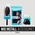 Kiss Colors & Care Black Wig Install Accessories: brush, stocking cap, snap clips.