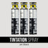Three Tintation Jet Black temporary hair color spray cans with pointed nozzle applicators.