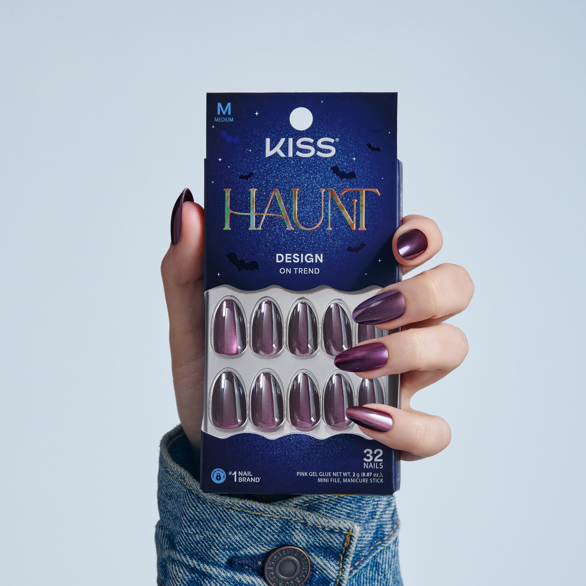 Kiss Haunt Halloween Press On Fake Glue Nails - Fangtastic | Design, Purple, Medium, Almond