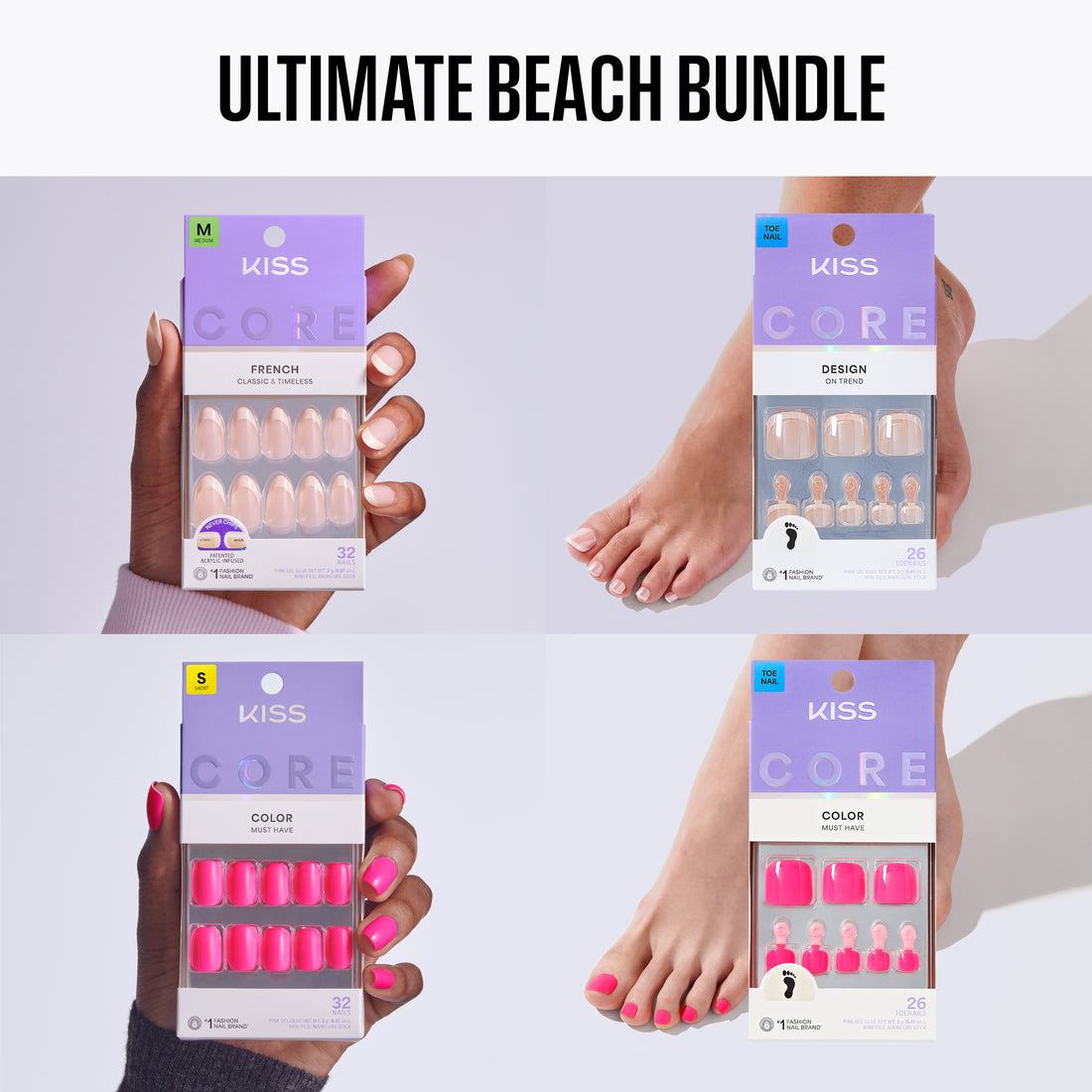 Kiss Core Press On Glue Mani-Pedi Bundle - Ultimate Beach Bundle