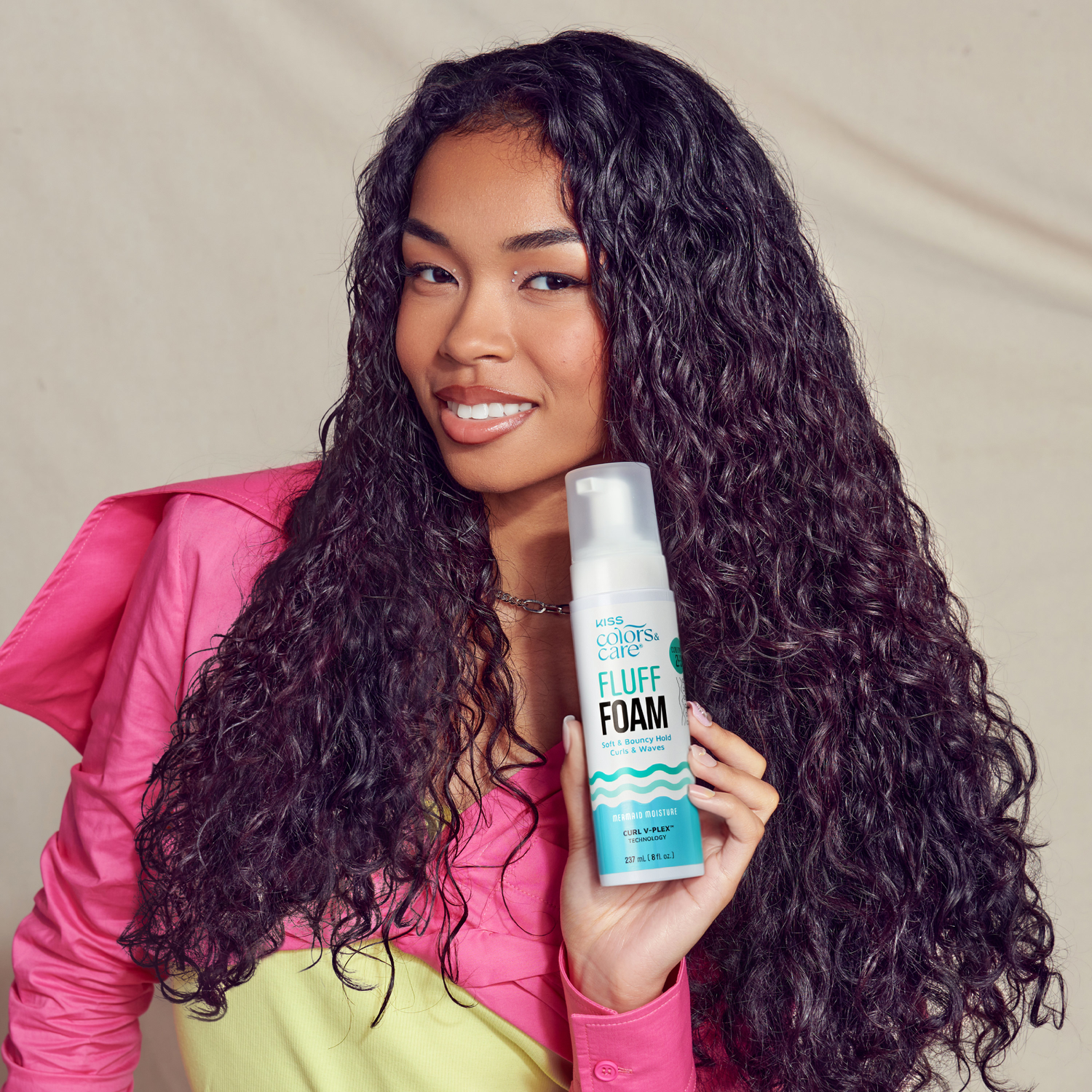 Kiss Colors &amp; Care Fluff Foam Hair Mousse, Soft &amp; Bouncy Hold - 8 fl oz