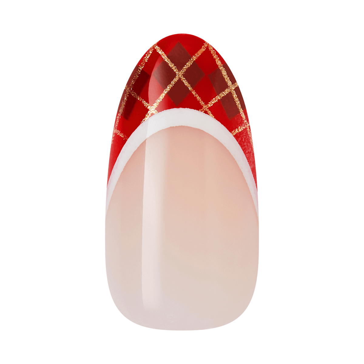 Impress Design Holiday No Glue Fake Press On Nails - Jingle Glow | French Design, Red &amp; White, Medium, Almond, Manicure