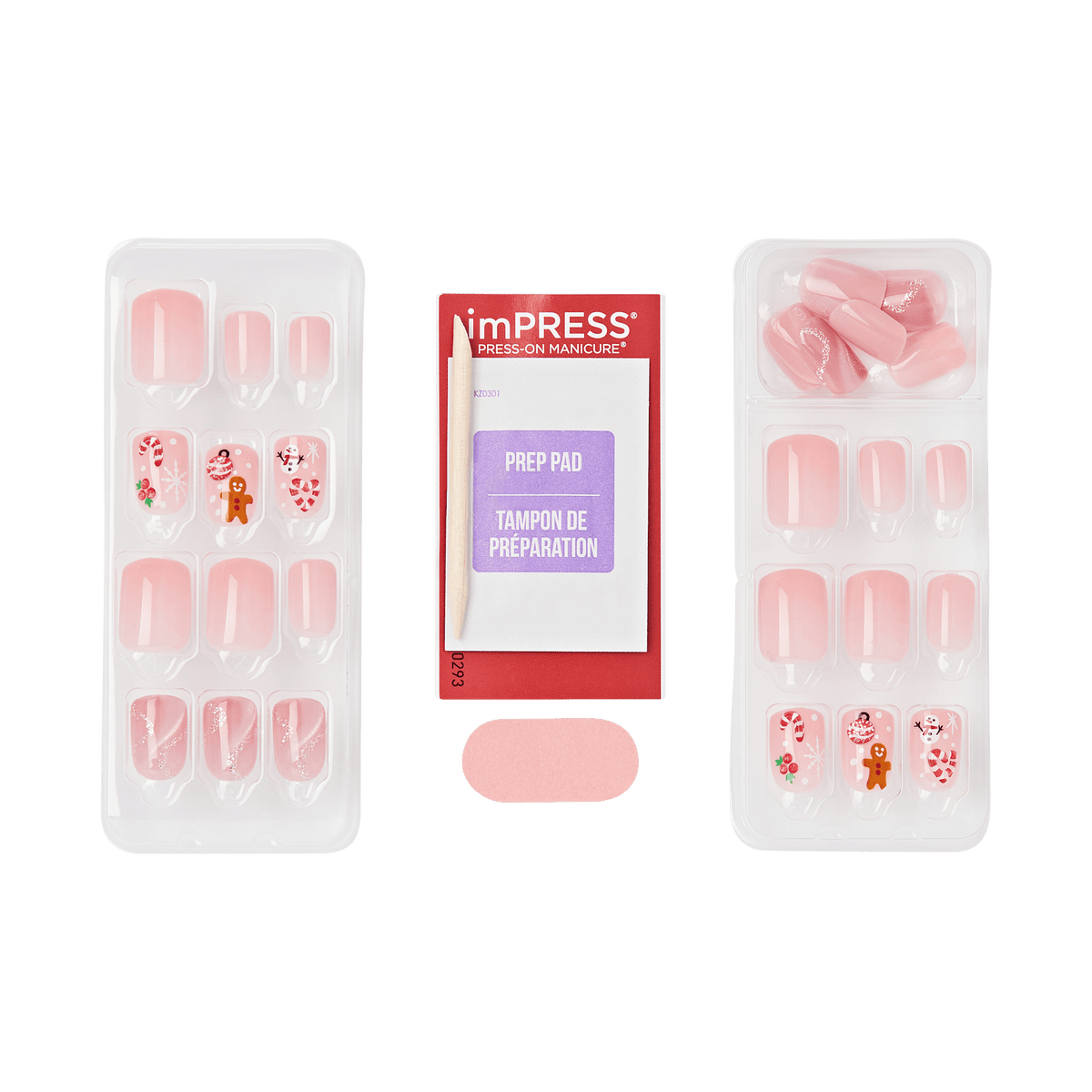Impress Design Holiday No Glue Fake Press On Nails - Feliz Navidad | Design, Pink, Short, Squoval, Manicure