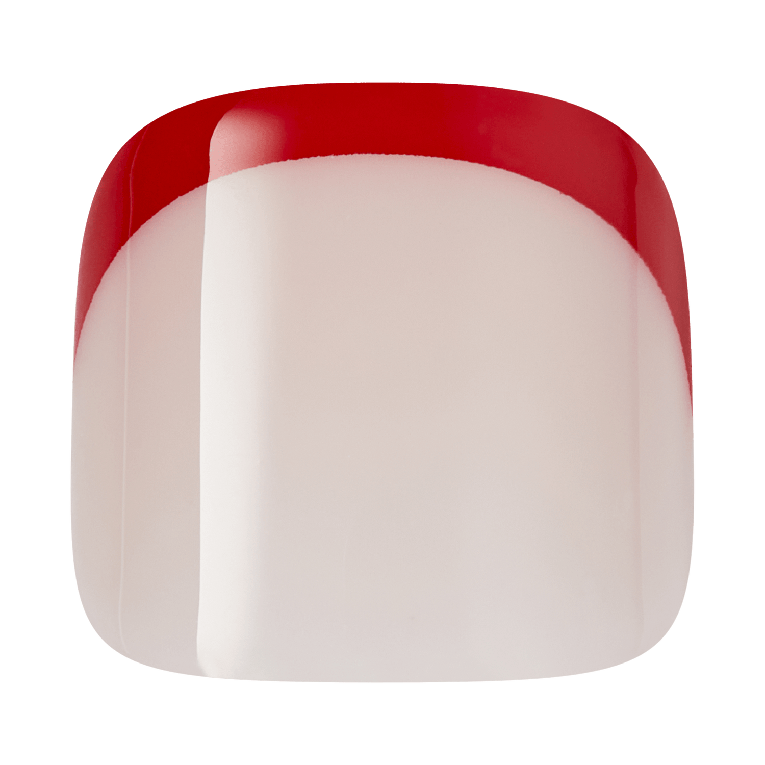 Square press on nail with red top and white bottom on a transparent background