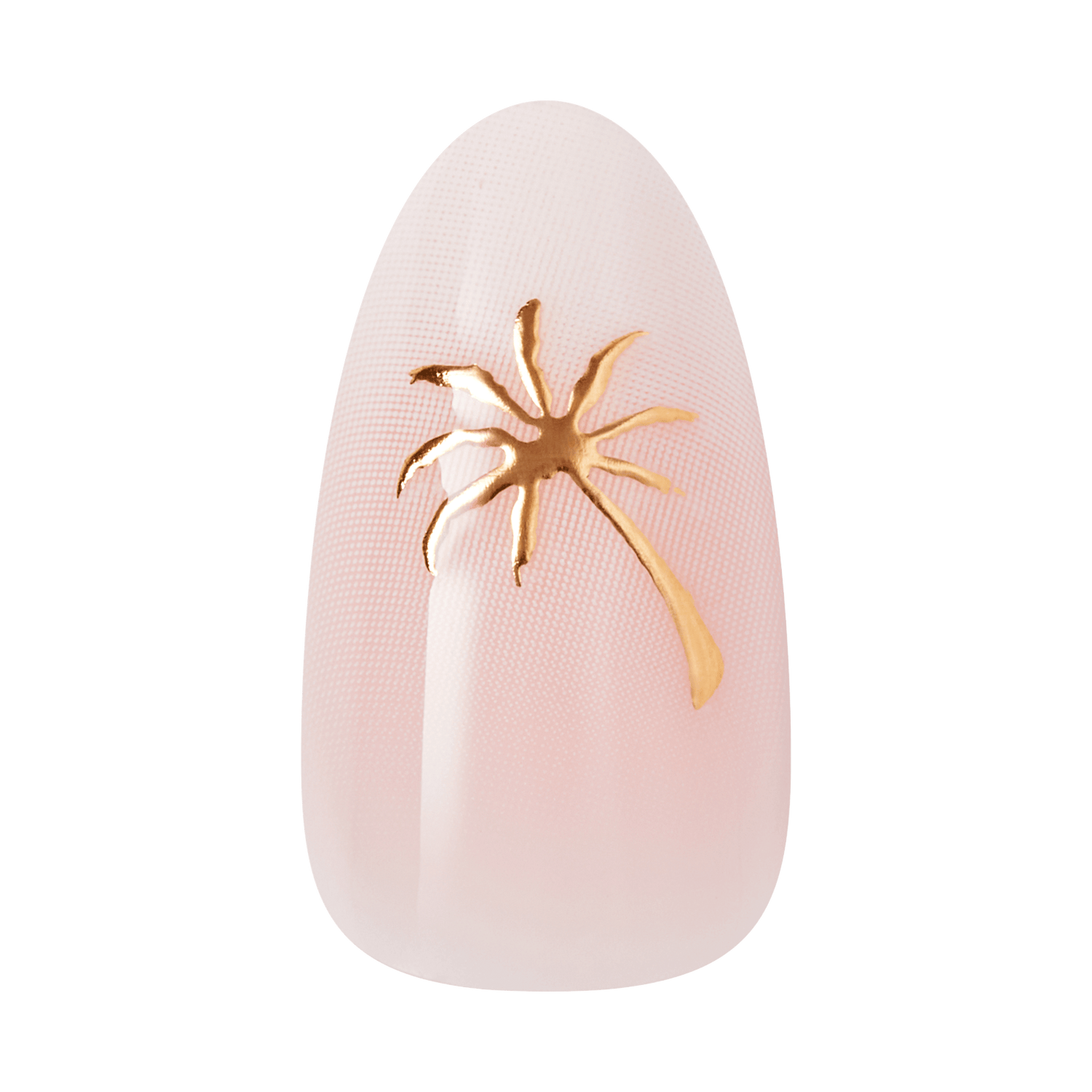 Gold spider design on a pink nail with a green background