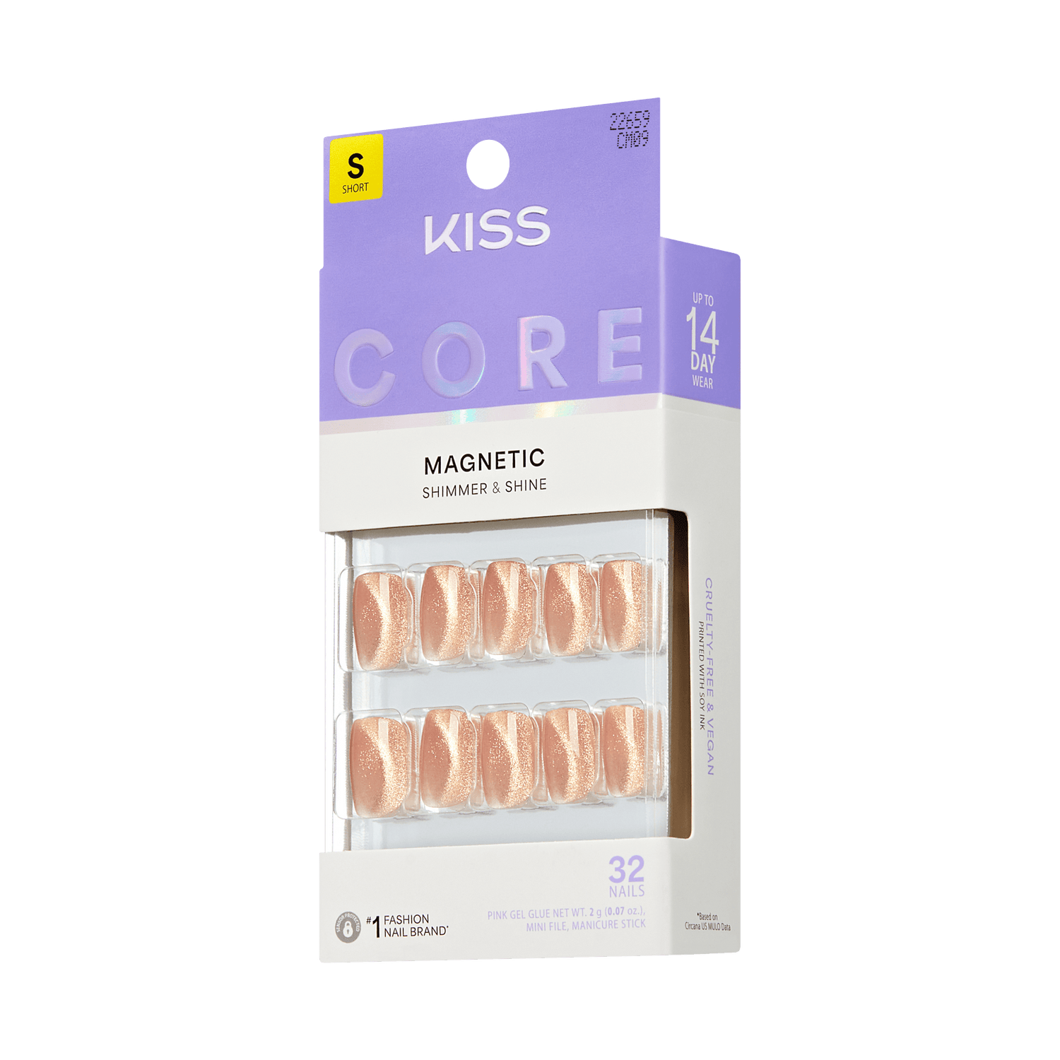 Kiss Core Magnetic Press On Fake Glue Nails - Bedazzling | Design, Pink, Short, Squoval