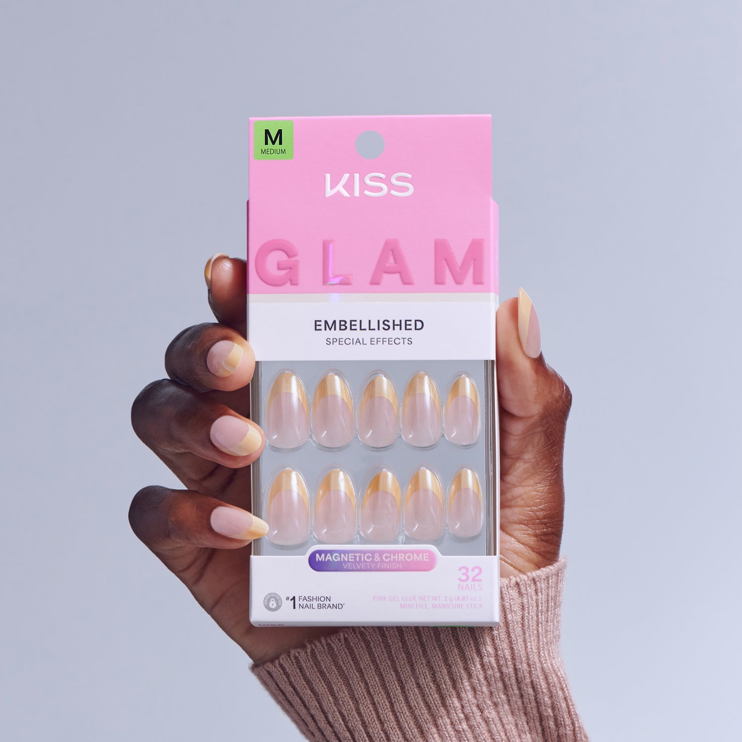KISS GLAM Embellished Press On Glue Nails - Always Glowing