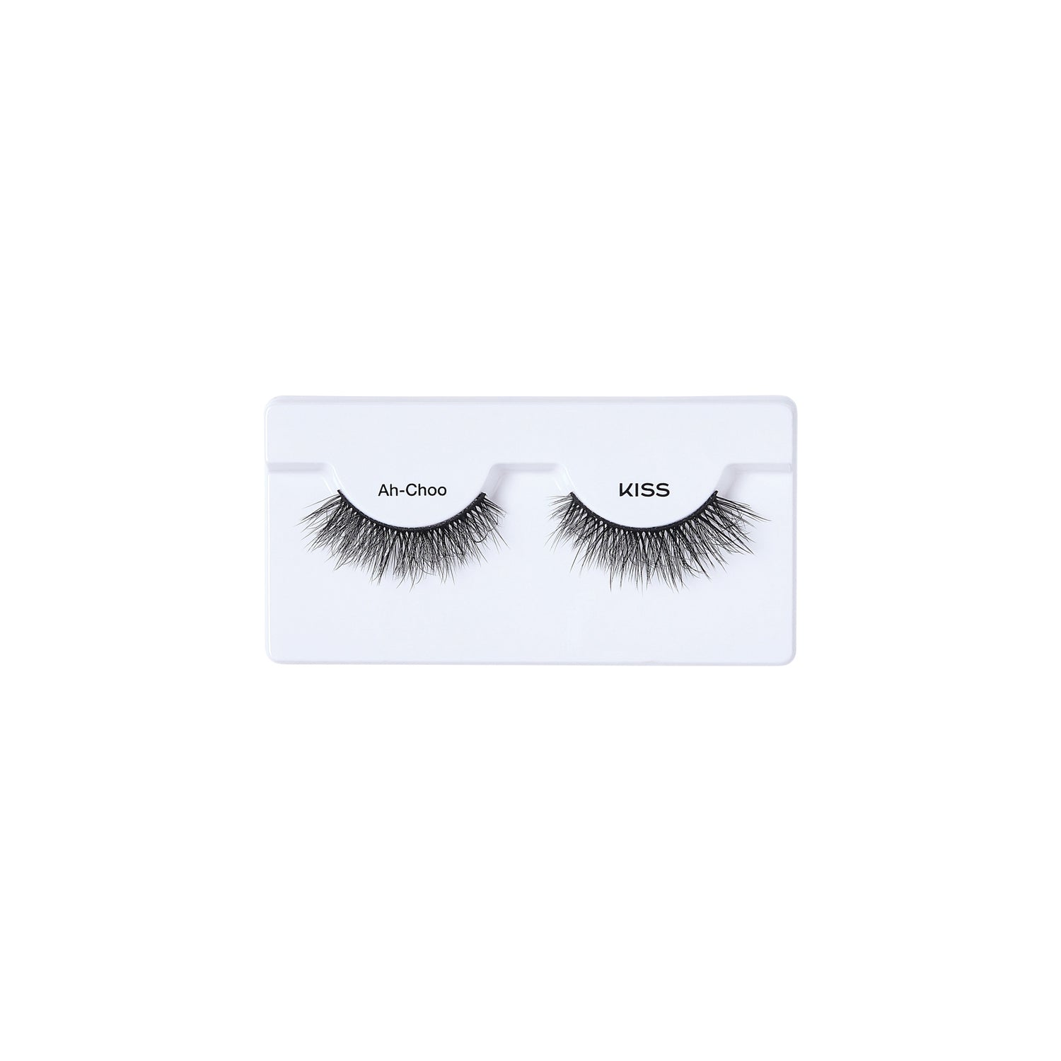 KISS Ah-Choo false eyelashes in white packaging with two lash styles displayed