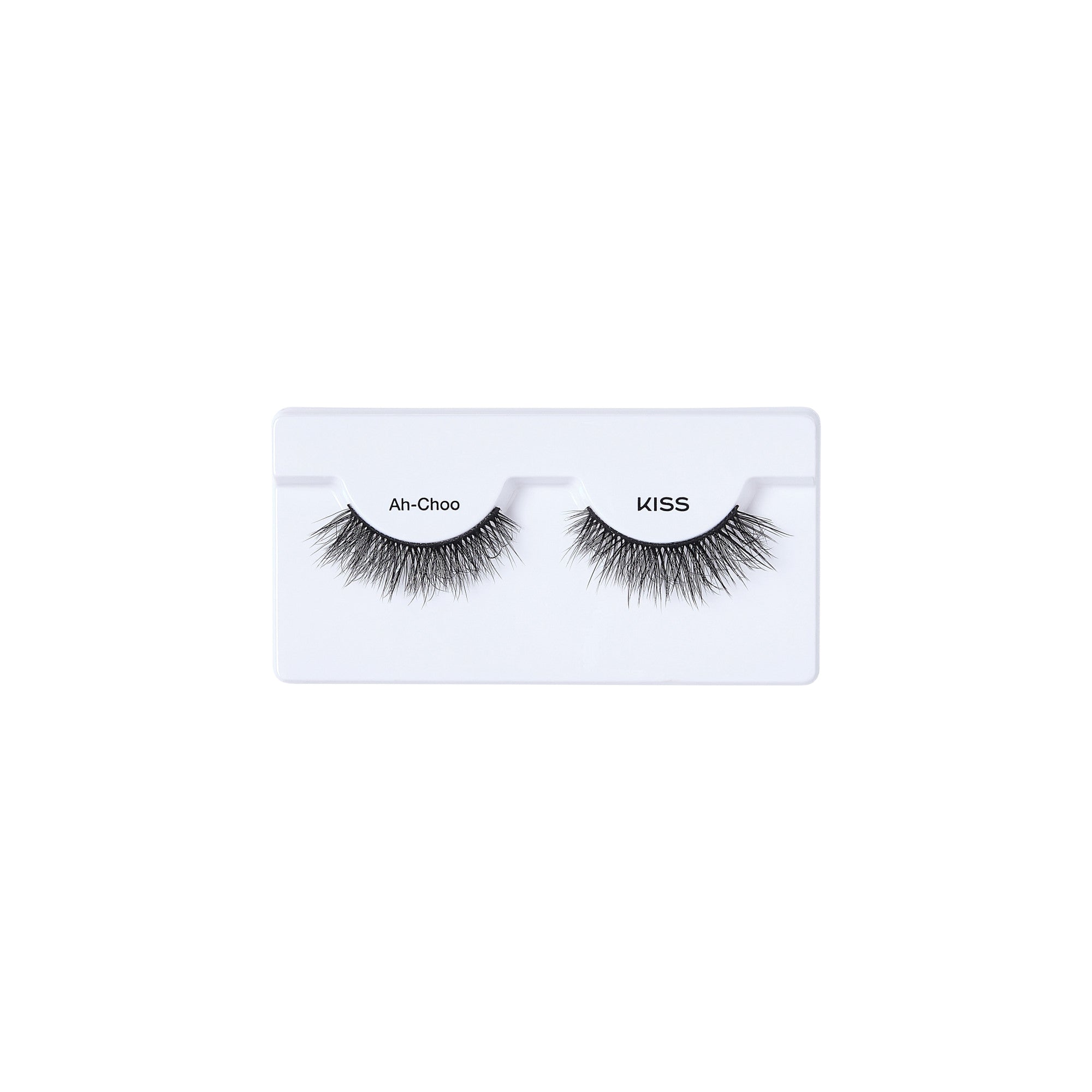 KISS Ah-Choo false eyelashes in white packaging with two lash styles displayed