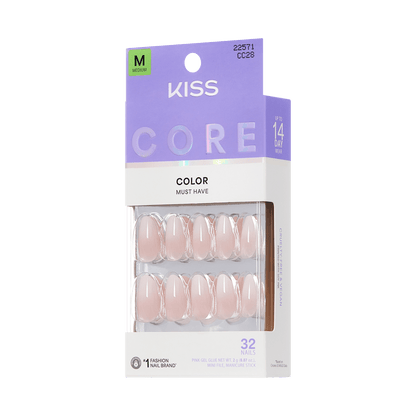 KISS Core Color Must Have Pink Gel Glue Nails, Medium, 32 Count