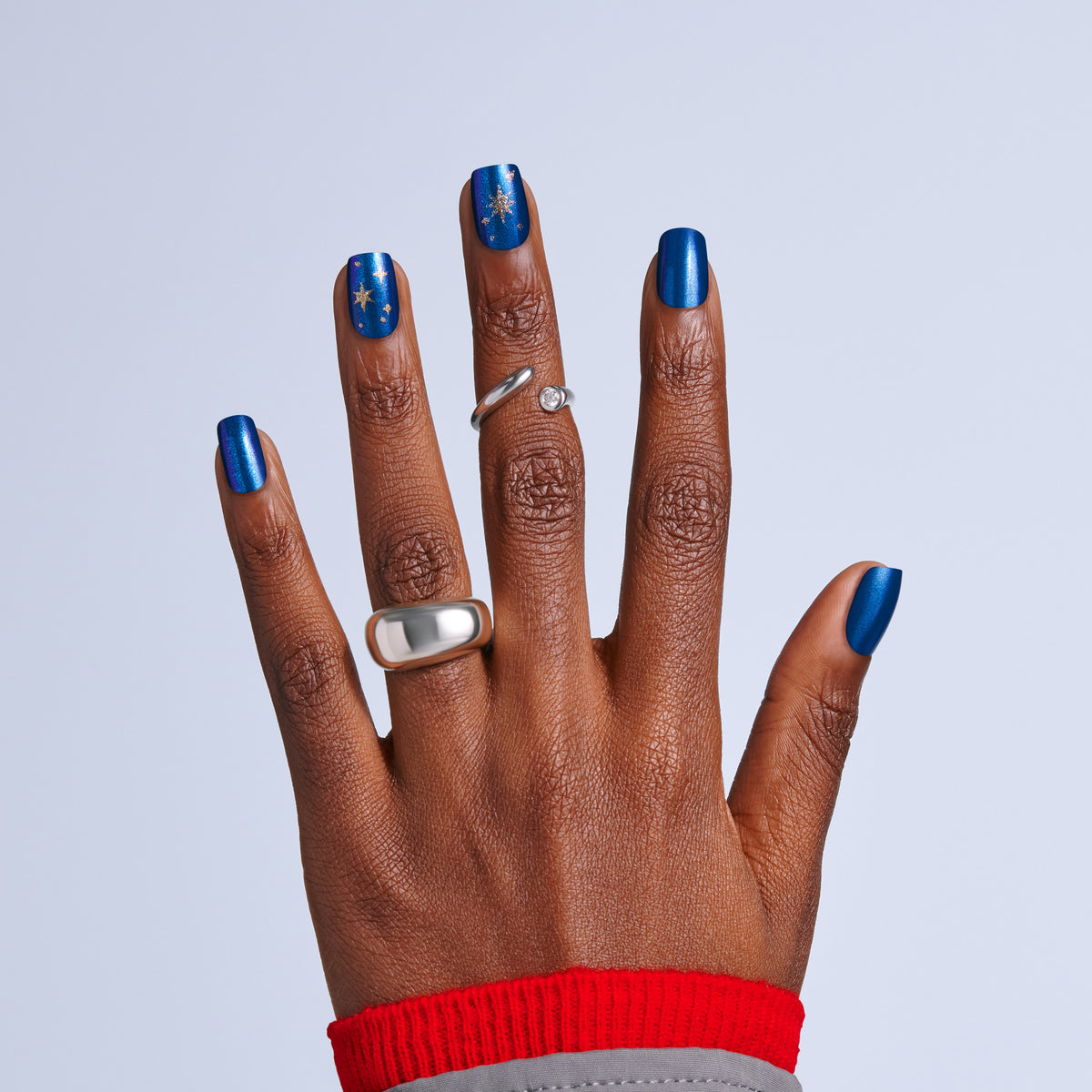 Kiss Merry Holiday Press On Fake Glue Nails - Wrapped In Warmth | Design, Blue, Short, Squoval