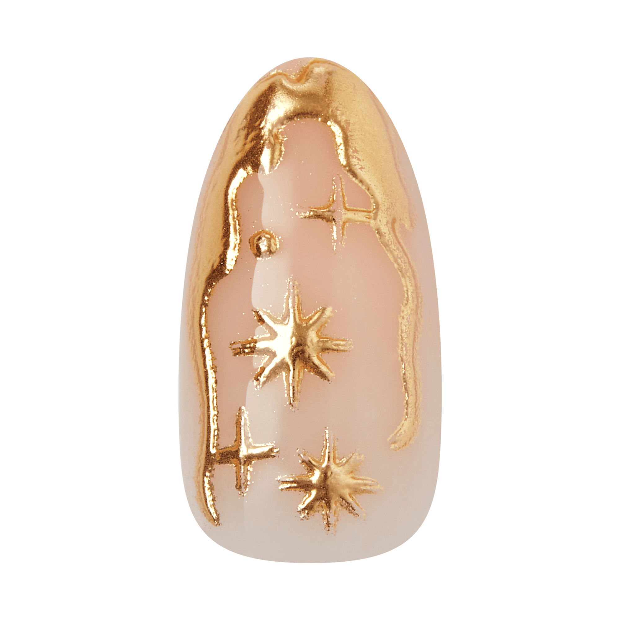 Kiss Glam 3D &amp; Jeweled Press On Fake Glue Nails - Golden | 3D &amp; Jewel Design, Gold, Medium, Almond