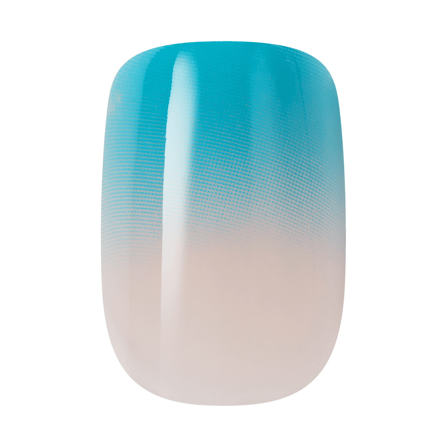 Single short squoval press-on nail with teal to white ombre gradient on a transparent background