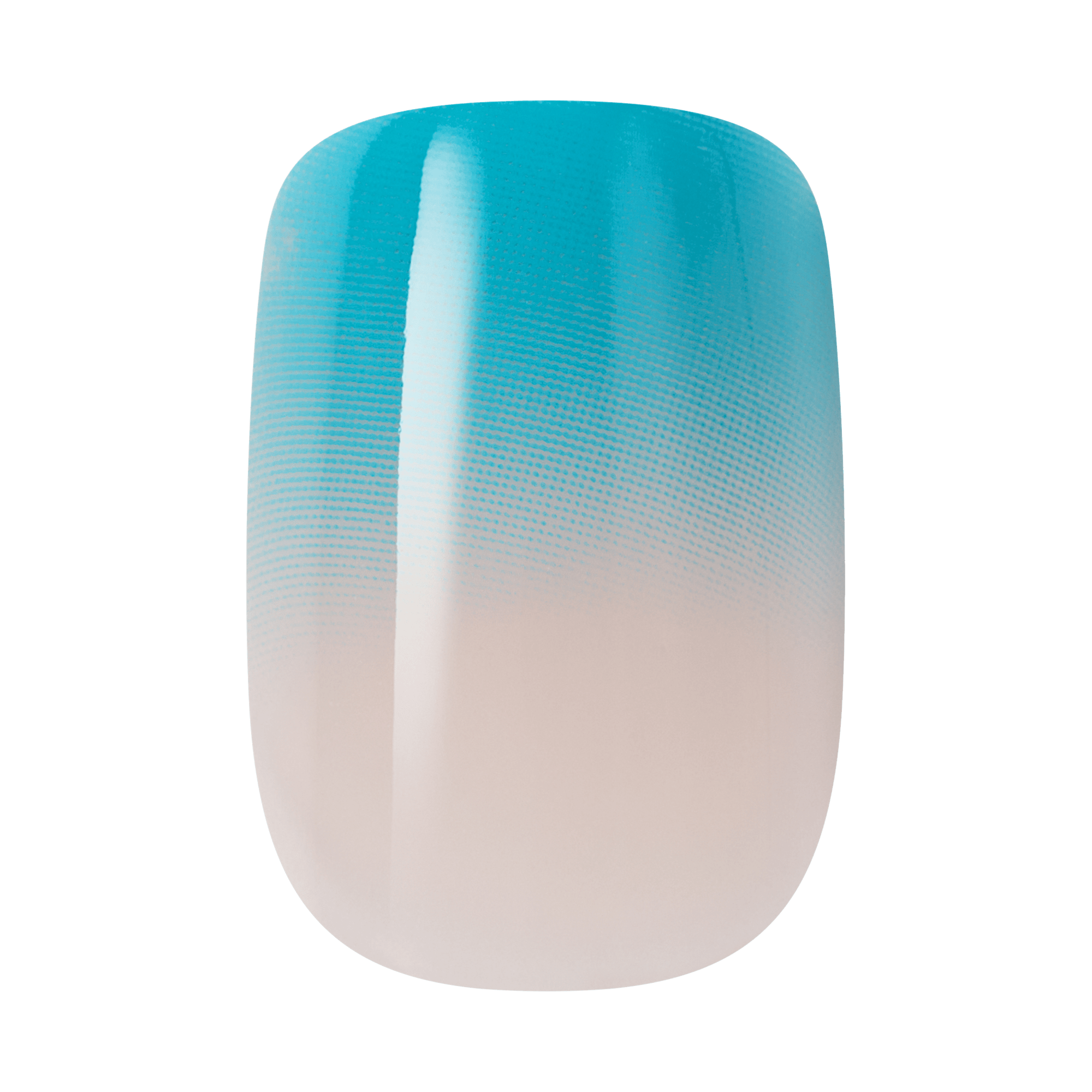 Single short squoval press-on nail with teal to white ombre gradient on a transparent background