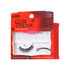 The image features a package of "Glam After Dark" false eyelashes by KISS. The packaging is designed with a Halloween theme, showcasing a black and red color scheme with bats and a spooky font. Inside the package, there is one pair of lashes labeled "Shy" along with a sheet of stickers. The lashes appear to be dramatic and voluminous, suitable for a bold look. The package is marked as a limited edition and includes details about the contents, which are a pair of lashes and a sheet of stickers.