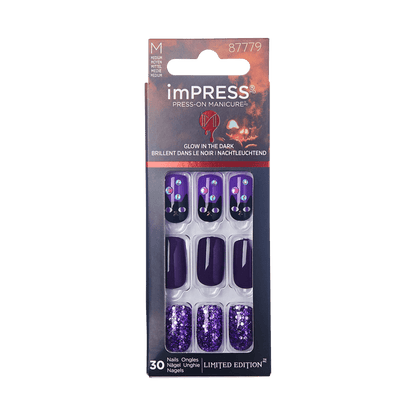 KISS imPRESS No Glue Mani Press On Nails, Design, Too cute to spook, Purple, Med Squoval, 30ct