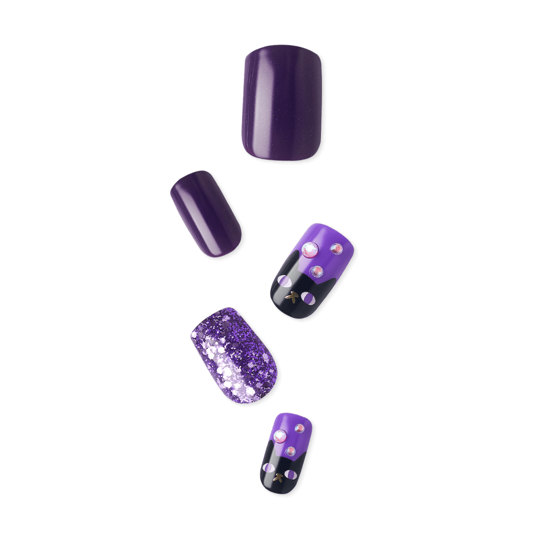 KISS imPRESS No Glue Mani Press On Nails, Design, Too cute to spook, Purple, Med Squoval, 30ct