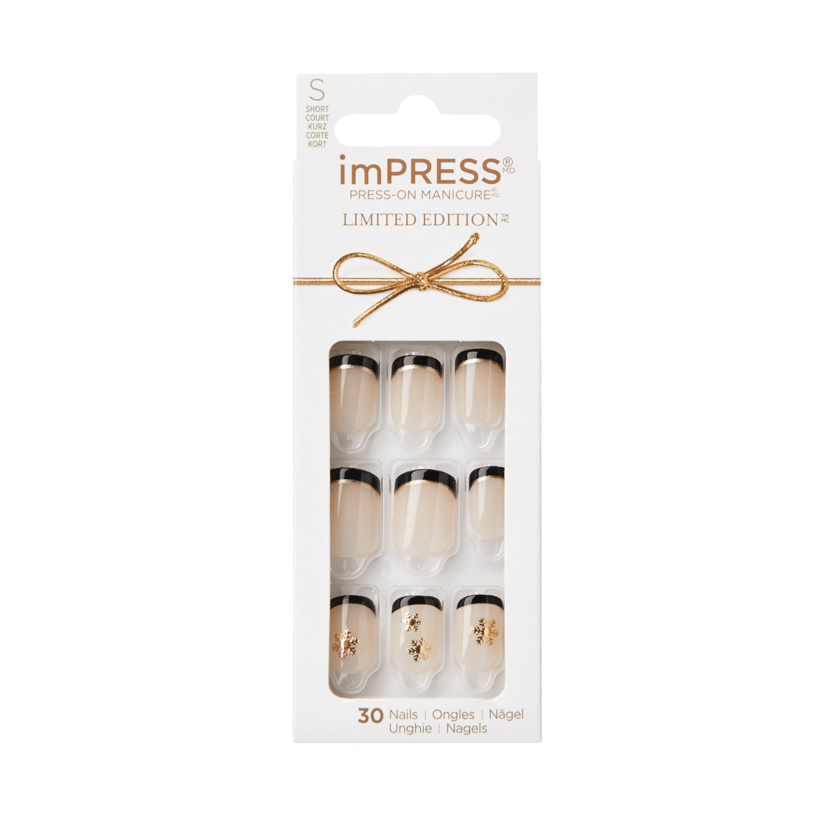 KISS imPRESS No Glue Mani Press On Nails, Design, Cozy Up, Black, Short Squoval, 30ct