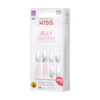 KISS Jelly Fantasy, Press-On Nails, Jelly Bear, Clear, Long Coffin, 28ct