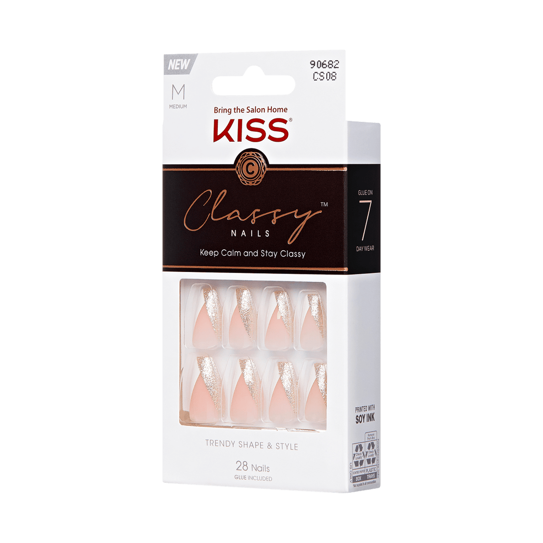 KISS Classy Nails, Press-On Nails, The BOSS, Silver, Med Coffin, 28ct