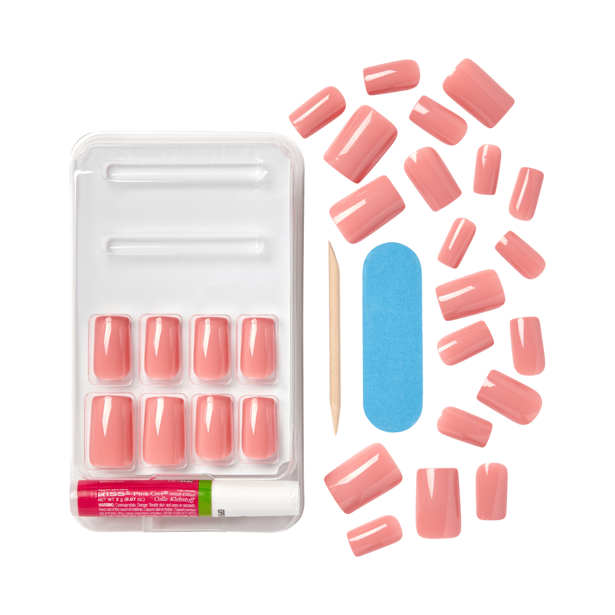 KISS Gel Fantasy, Press-On Nails, Blooming Season, Pink, Med Square, 28ct