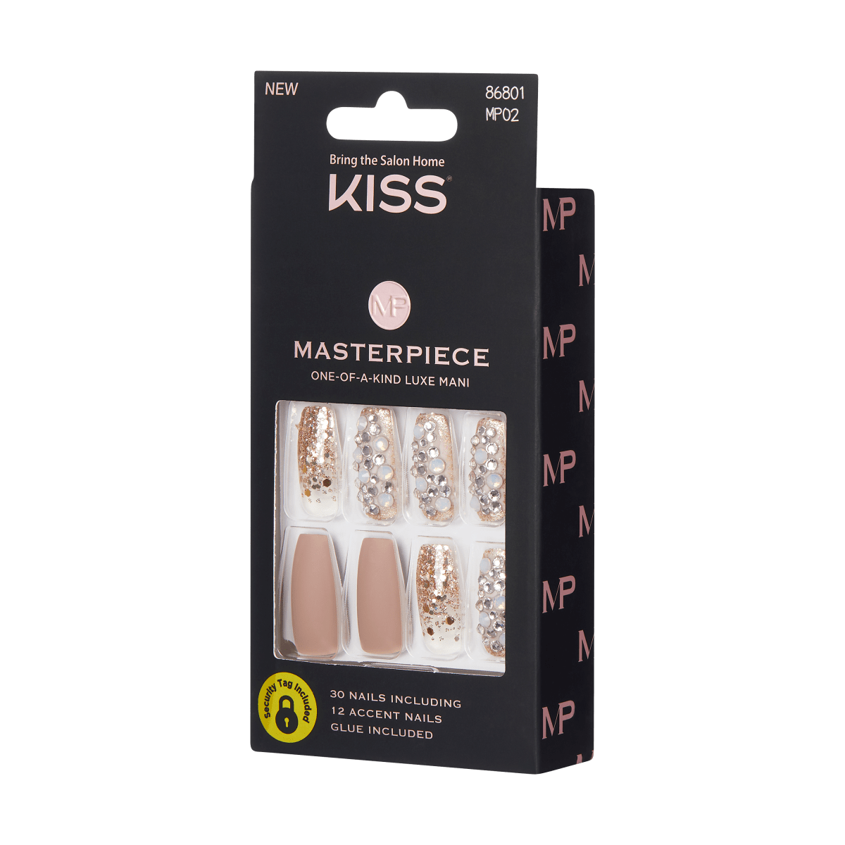 KISS Masterpiece, Press-On Nails, Heirloom, Beige, Long Coffin, 30ct