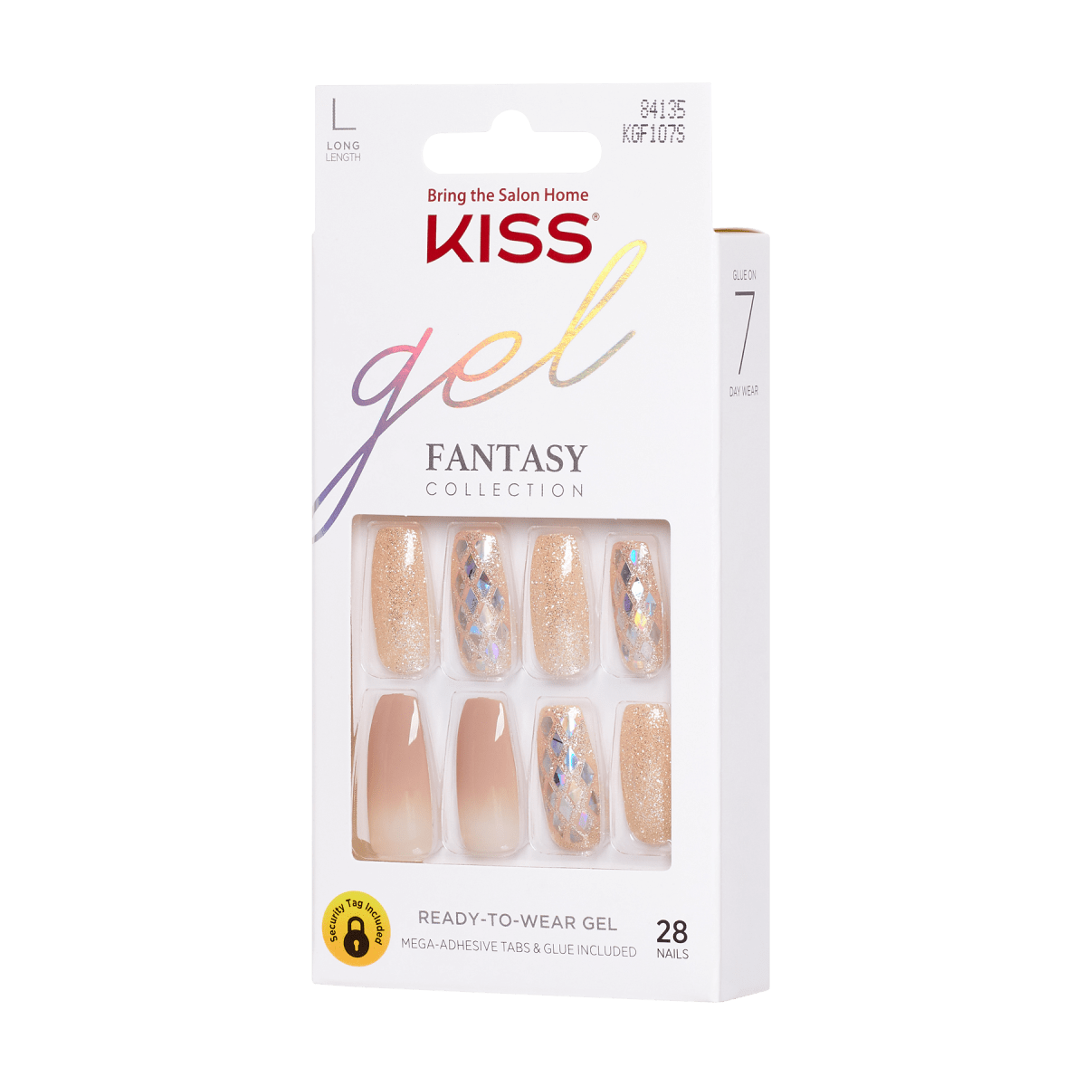 KISS Glam Fantasy, Press-On Nails, Hard To Forget, Beige, Long Coffin, 28ct