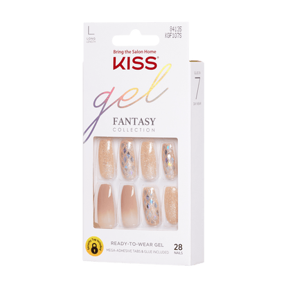 KISS Glam Fantasy, Press-On Nails, Hard To Forget, Beige, Long Coffin, 28ct