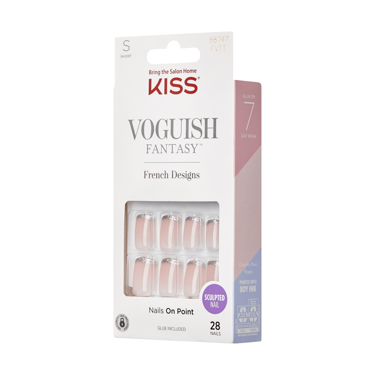 KISS Voguish Fantasy French Press-On Nails, Bisous, Pink, Short Square ...