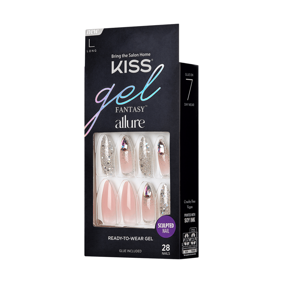 KISS Gel Fantasy, Press-On Nails, That Radiance, Pink, Long Almond, 28ct
