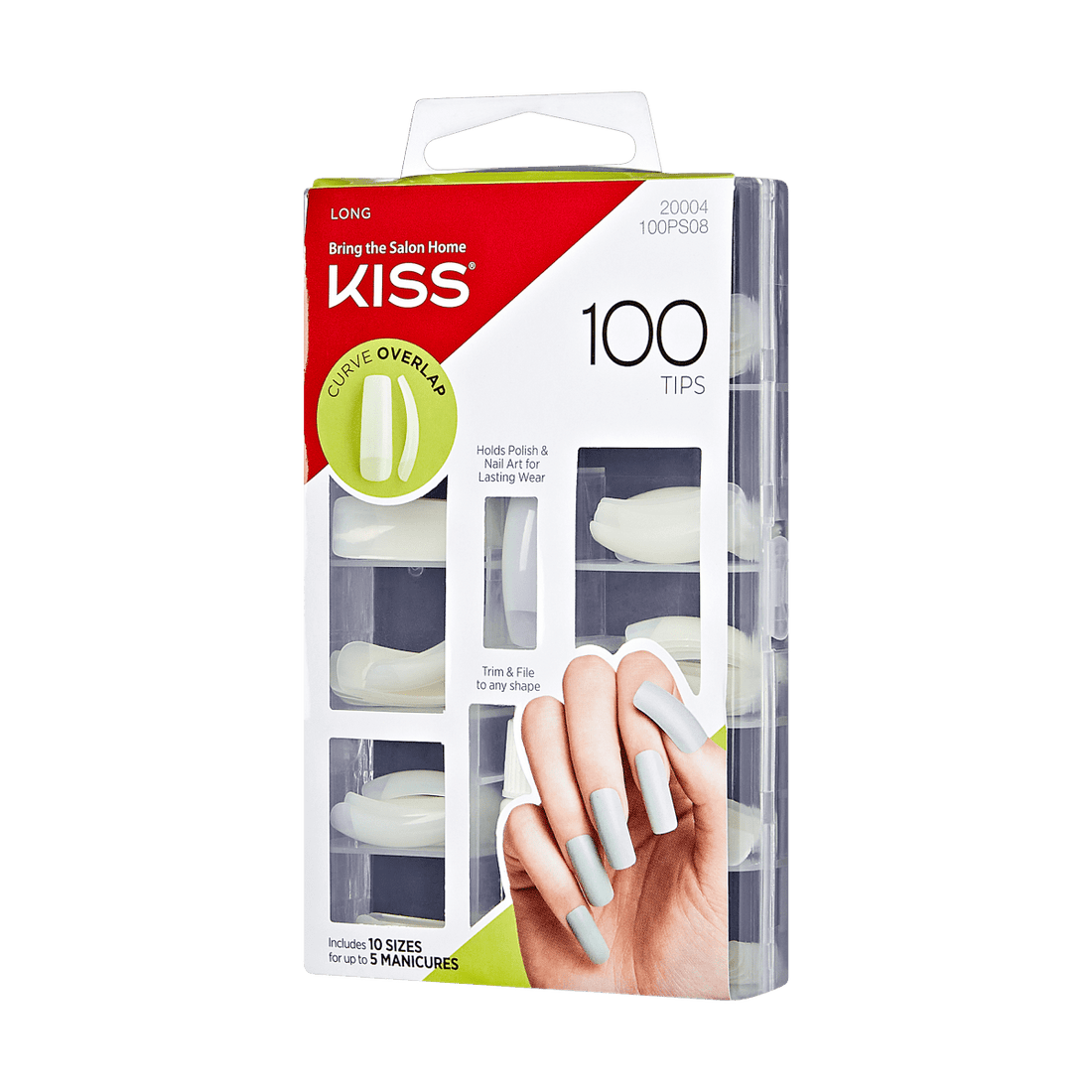 KISS Full-Cover Nails, Press-On Nails, Curve Overlap, Clear, Long Squoval, 100ct