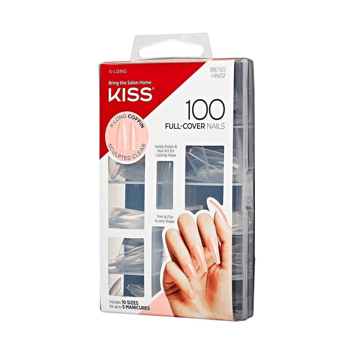 KISS 100 Full-Cover Nails Kit - XL Clear Coffin